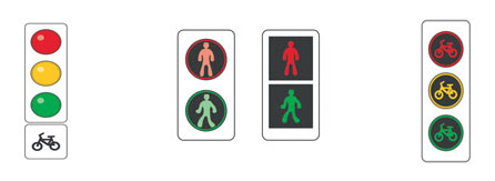 Сигналы светофора для пешеходов и велосипедистов